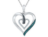 1/6 Carat (ctw) Enhanced Black & Blue Diamond Heart Pendant Necklace in 10K White Gold
